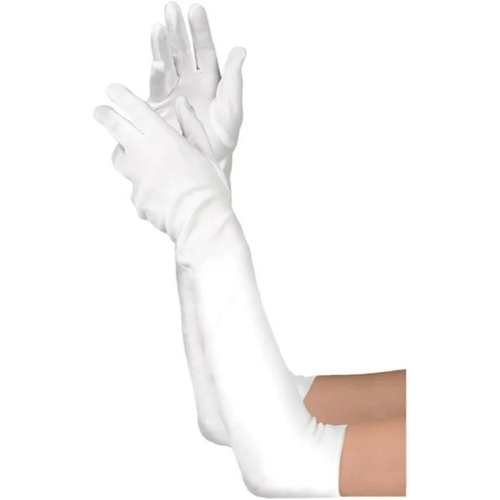 Women's Satin Dark White Long Gloves Costumes Elbow Length Evening Party Prom